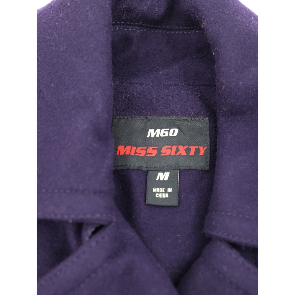 Miss Sixty Wool Blend Belted Peacoat Pleated Back Purple Y2K Jacket Size M - Picture 8 of 16
